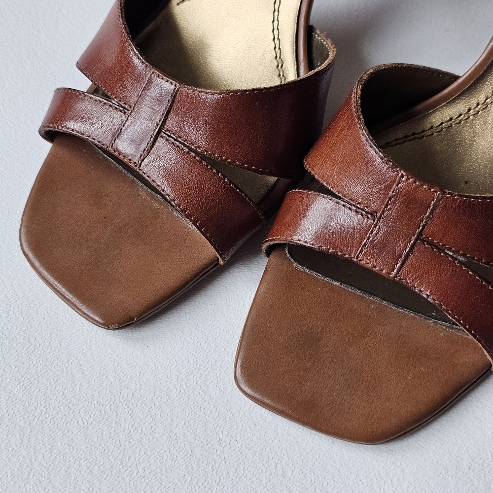 Nickels Soft Brown Leather Strappy Heeled Sandals Ankle Strap Size 7.5M - Picture 5 of 11